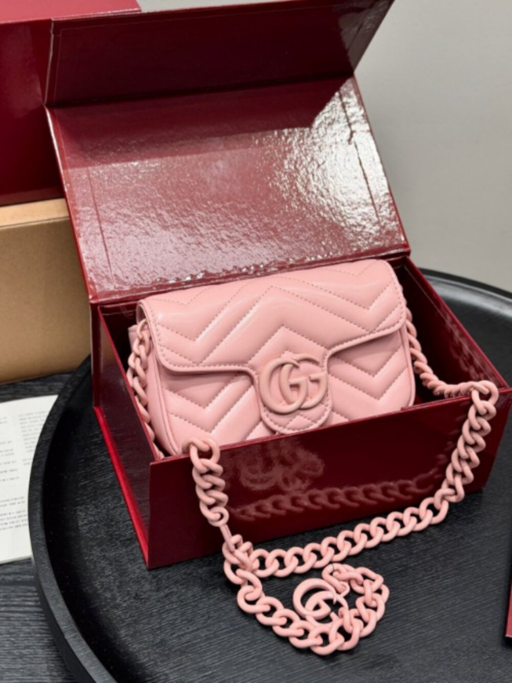 Gucci. GG Marmont Mini Pink Crossbody Bag